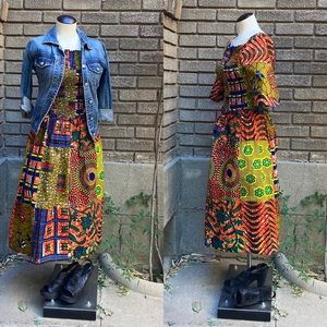 Smocked Cotton Poplin African Tribal Print Midi Dress // NWOT